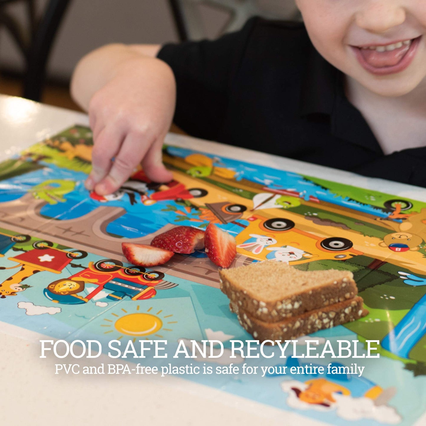 Klean Kids Animals On-The-Go Disposable Placemats For Toddlers And Baby (40 Pack) - Fun Disposable Table Mats For Kids That Keep