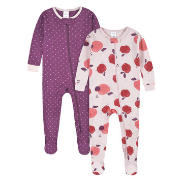 Gerber Baby Girl'S 2-Pack Footed Pajamas, Fruit Lovers Purple, 9 Months