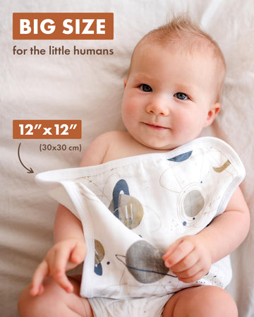 Nightingale Baby Washcloths, Organic Cotton Muslin With Rayon Made From Bamboo - Soft Burp Cloths For Newborn Sensitive Skin - 1