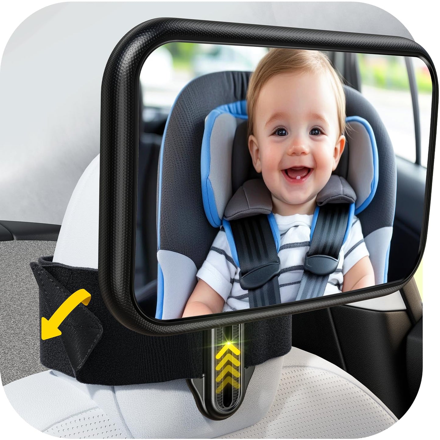 Fixed Headrest Car Mirror for Baby Rear Facing Fit Tesla and Other Models Shatterproof Baby Mirror for Car Back Seat 360 Wide Cl
