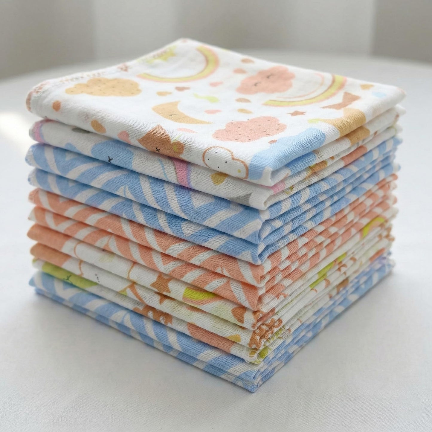 Trance Home Linen Super Soft 100% Cotton Thin Malmal Face Towels | Soft Handkerchief | Cotton Reusable Napkins (Small 40 X 40 Cm