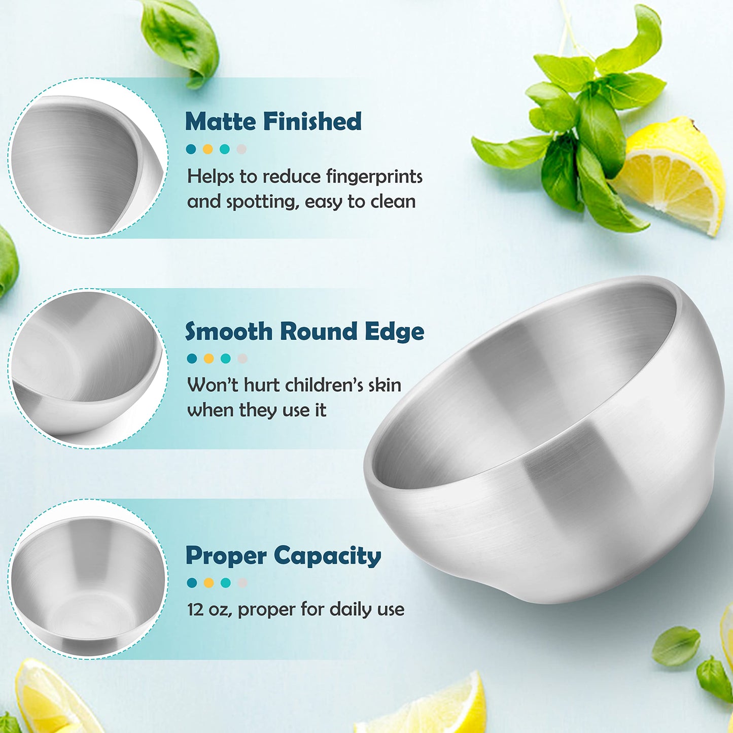 Haware 6-Piece Kids Bowls, 12Oz Sus304 Metal Bowl For Toddler Children, Small Baby Bowls For Feeding/Soup/Snacks, Multipurpose 1