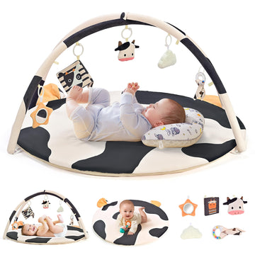 2Pm Sports Cow Theme Baby Play Mat, Tummy Time Mat For Infant Newborn, Baby Play Gyms & Playmats For 0-3 3-6 6-12 Months, Activi