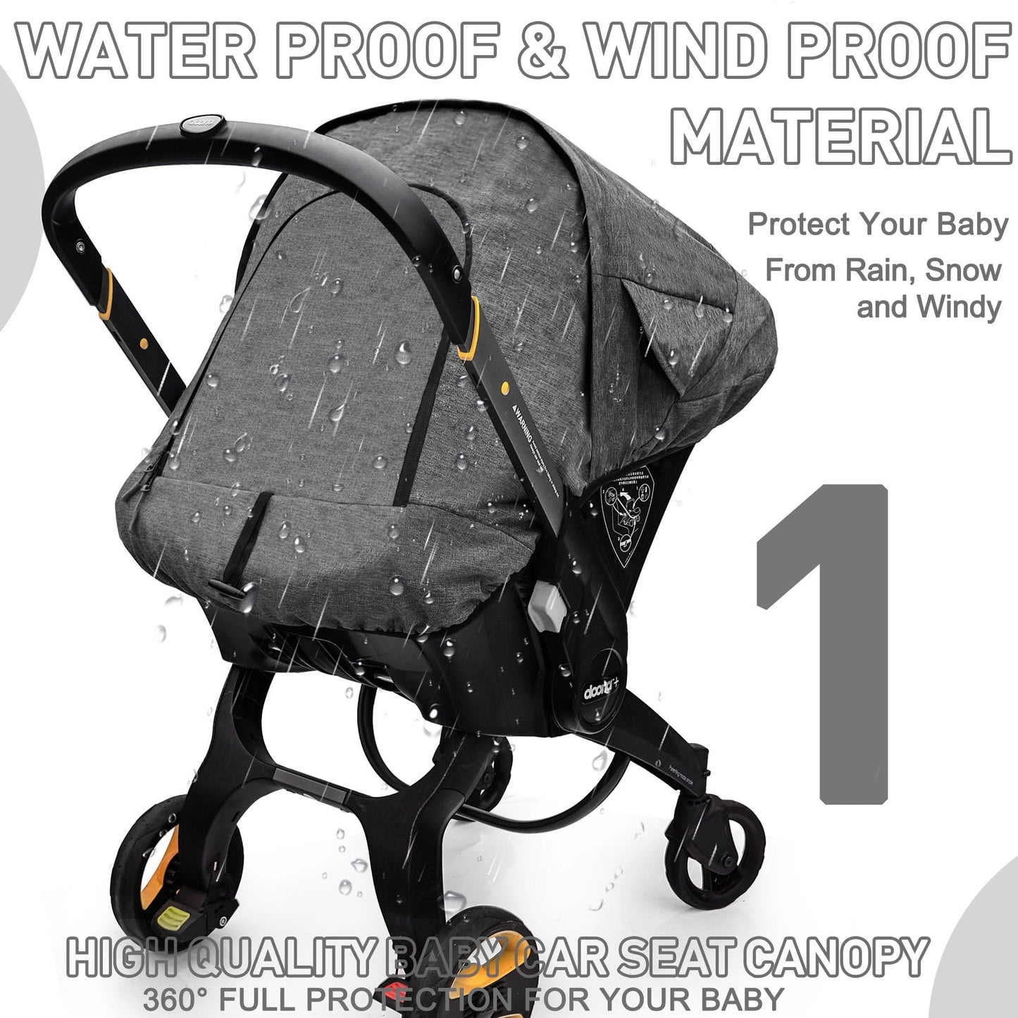 Waterproof Baby Car Seat Cover Compatible With Doona Car Seat And Stroller,Patented Windproof Car Seat Canopy For Boys & Girls,