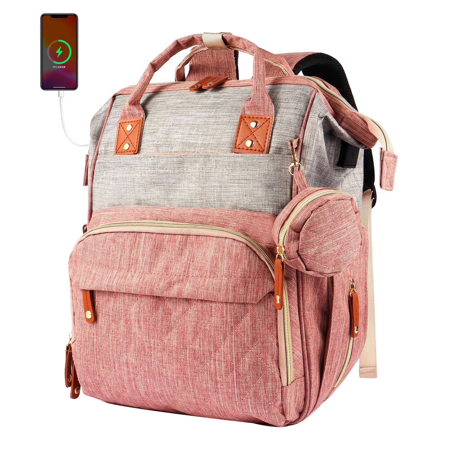 MosaiRudo Diaper Bag Backpack Baby Bag,Waterproof, Travel Diaper Bags with Pacifier Case for Baby Girl Boy Backpack for Women (P