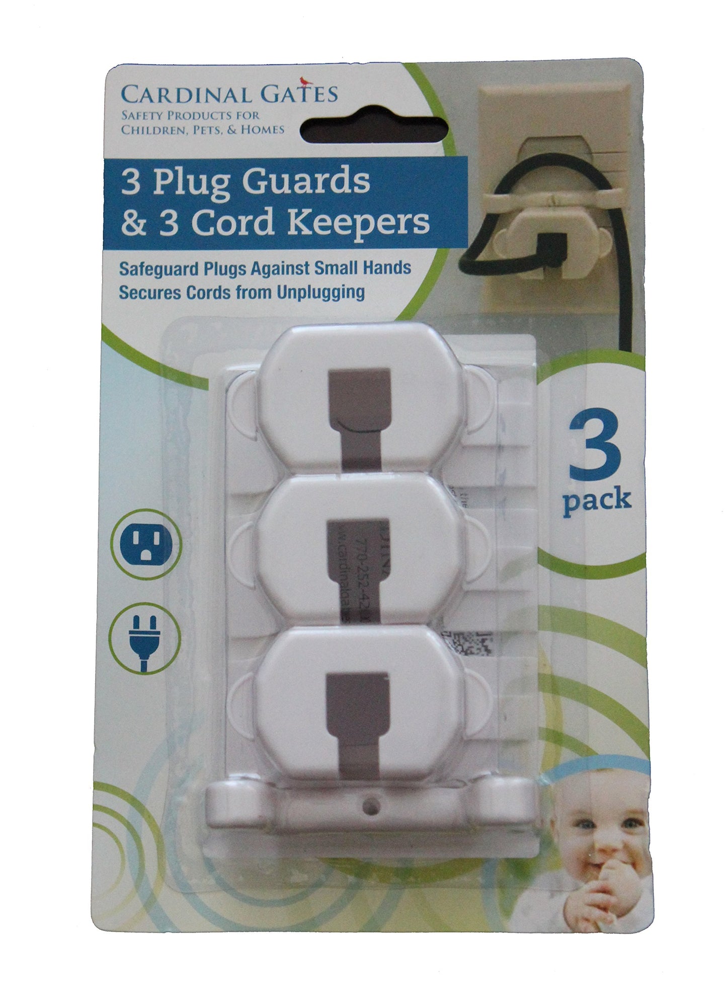 Cardinal Gates 3 Piece Plug Guard And Cord Keeper, White