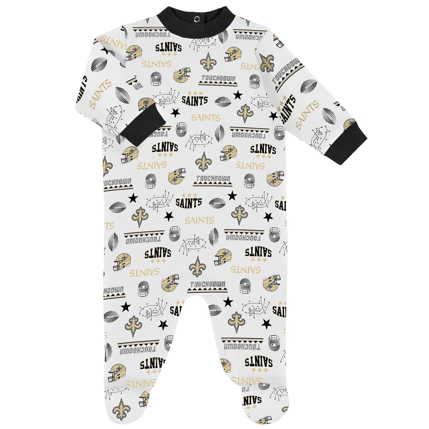 Gerber Nfl New Orlean Saints 3 Pack Bodysuit Sleep N Play Footie Cap Registry Gift Set, Black/White New Orlean Saints, 0-3M