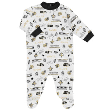 Gerber Nfl New Orlean Saints 3 Pack Bodysuit Sleep N Play Footie Cap Registry Gift Set, Black/White New Orlean Saints, 0-3M