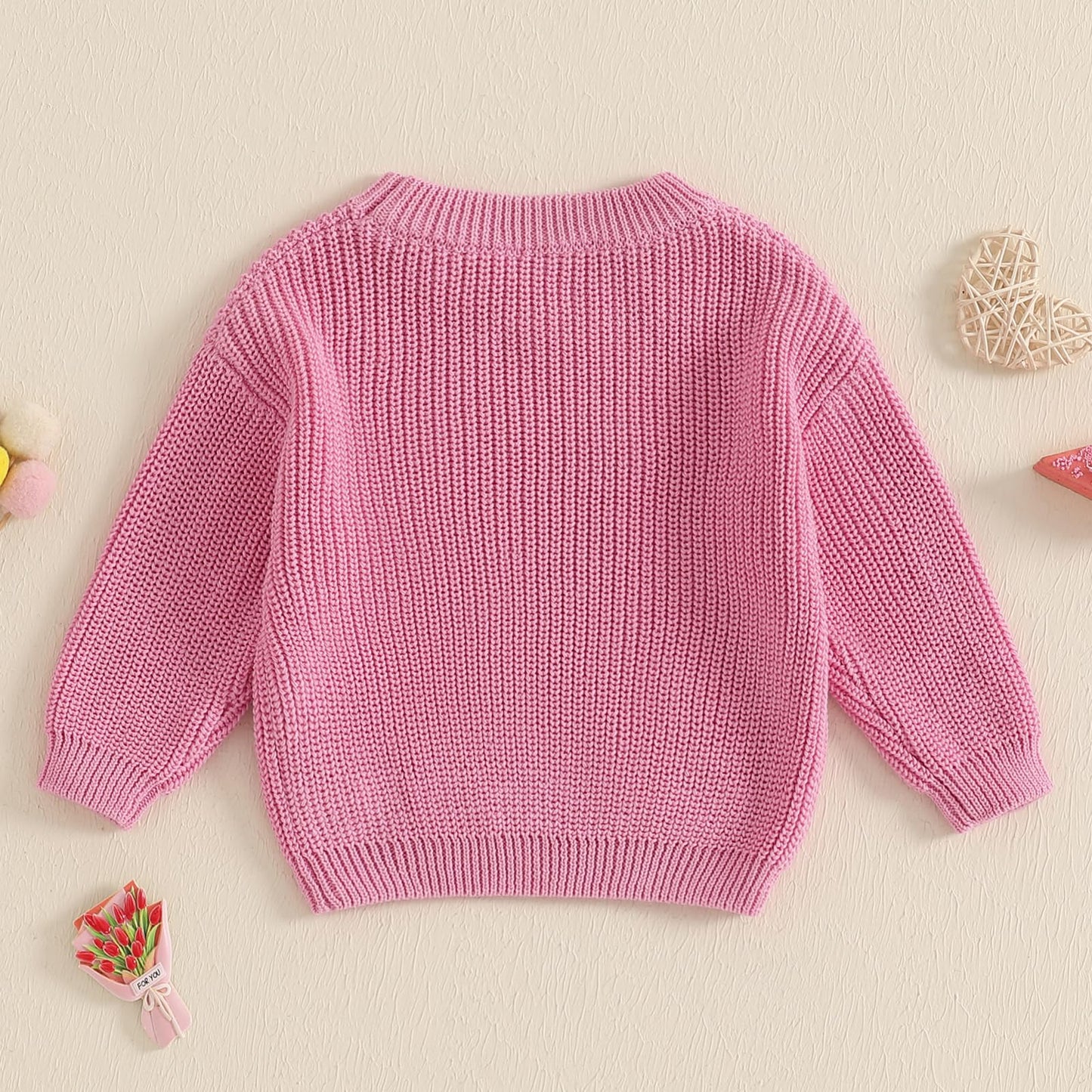 Beautooly First Birthday Outfit Baby Girl Boy Cute Letter Embroidery Warm Long Sleeve Oversized Sweater Infant Knitwear (Pink Va