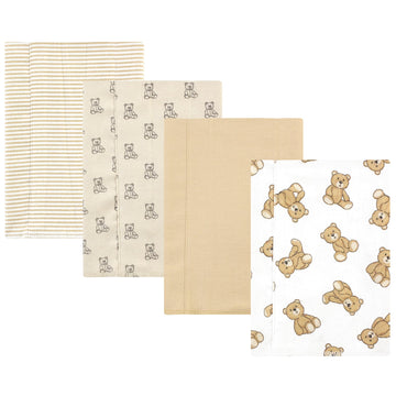 Hudson Baby Unisex Baby Cotton Flannel Burp Cloths, Teddy Bears 4 Pack, One Size