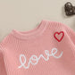 Baby Girl Valentines Day Outfit Love Heart Sweet Long Sleeve Sweater Tshirt Crewneck Tops Fall Winter Clothes (C-Pink, 12-18 Mon