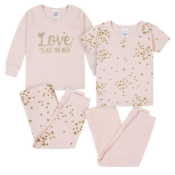 Gerberbaby Girlstoddler Snug Fit 4-Piece Pajama Setlove Pink2T