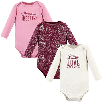 Hudson Baby Unisex Baby Cotton Long-Sleeve Bodysuits, Little Love Flowers 3-Pack, 0-3 Months