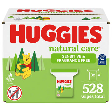 Huggies Natural Care Sensitive Baby Wipes, Unscented, Hypoallergenic, 99% Purified Water, 3 Refill Packs (528 Wipes Total)