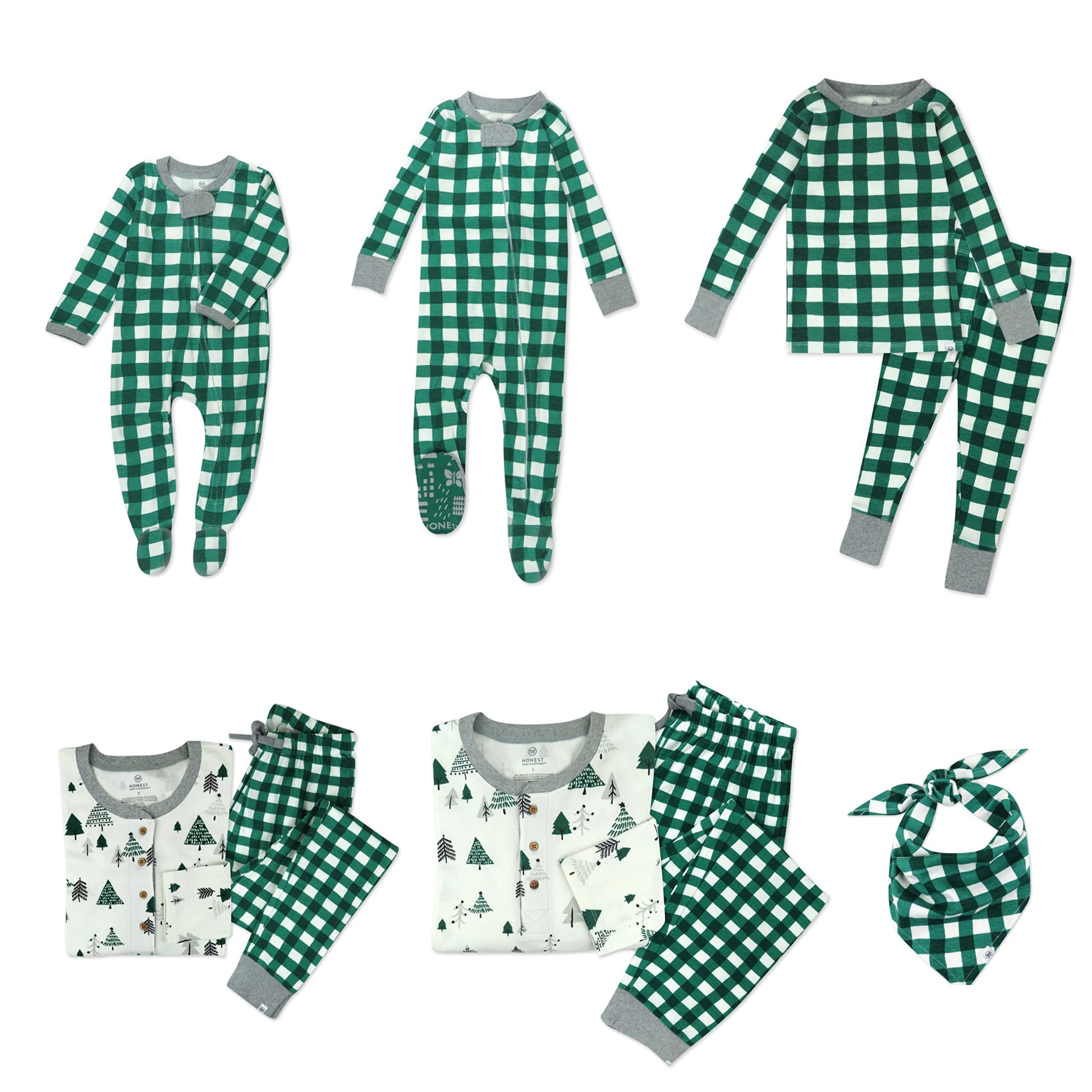 Honestbaby Baby 2-Piece Organic Cotton Holiday Family Jammies Pajamas, Emerald Painted Buffalo, 24 Months