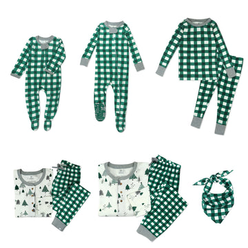 Honestbaby Baby 2-Piece Organic Cotton Holiday Family Jammies Pajamas, Emerald Painted Buffalo, 24 Months