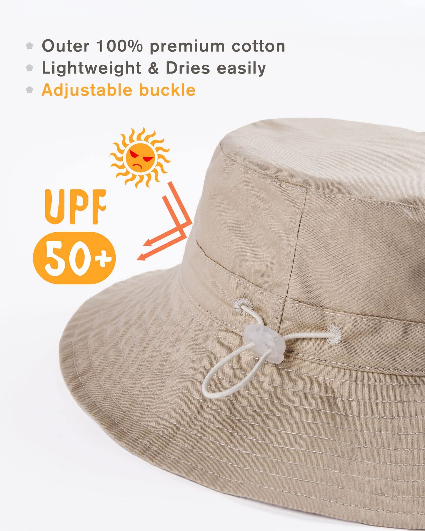 Baby Sun Hat For Boy Girl Toddler Summer Bucket Hat Kids Sun Protection Beach Hat Cotton Baby Hats Light Khaki