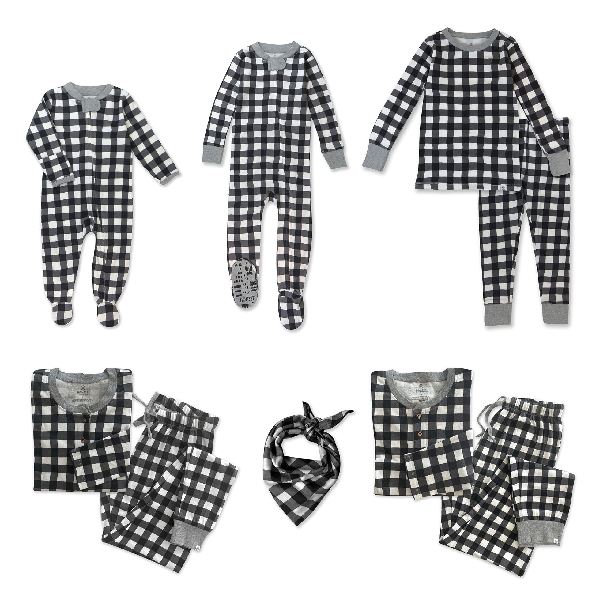 Honestbaby Baby Organic Cotton Holiday Family Jammies, Painted Buffalo Check Print, 2-Piece Pajama Set 24 Months