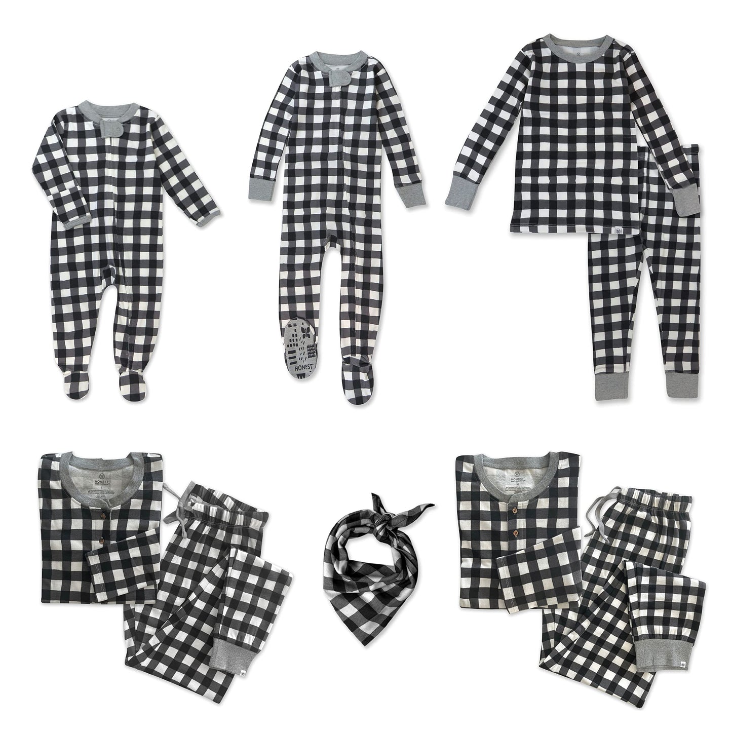 Honestbaby Baby Organic Cotton Holiday Family Jammies Pajamas, Painted Buffalo Check Print, 1-Piece Footed Sleep N Play 3-6 Mont