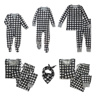 Honestbaby Baby Organic Cotton Holiday Family Jammies Pajamas, Painted Buffalo Check Print, 1-Piece Footed Sleep N Play 3-6 Mont