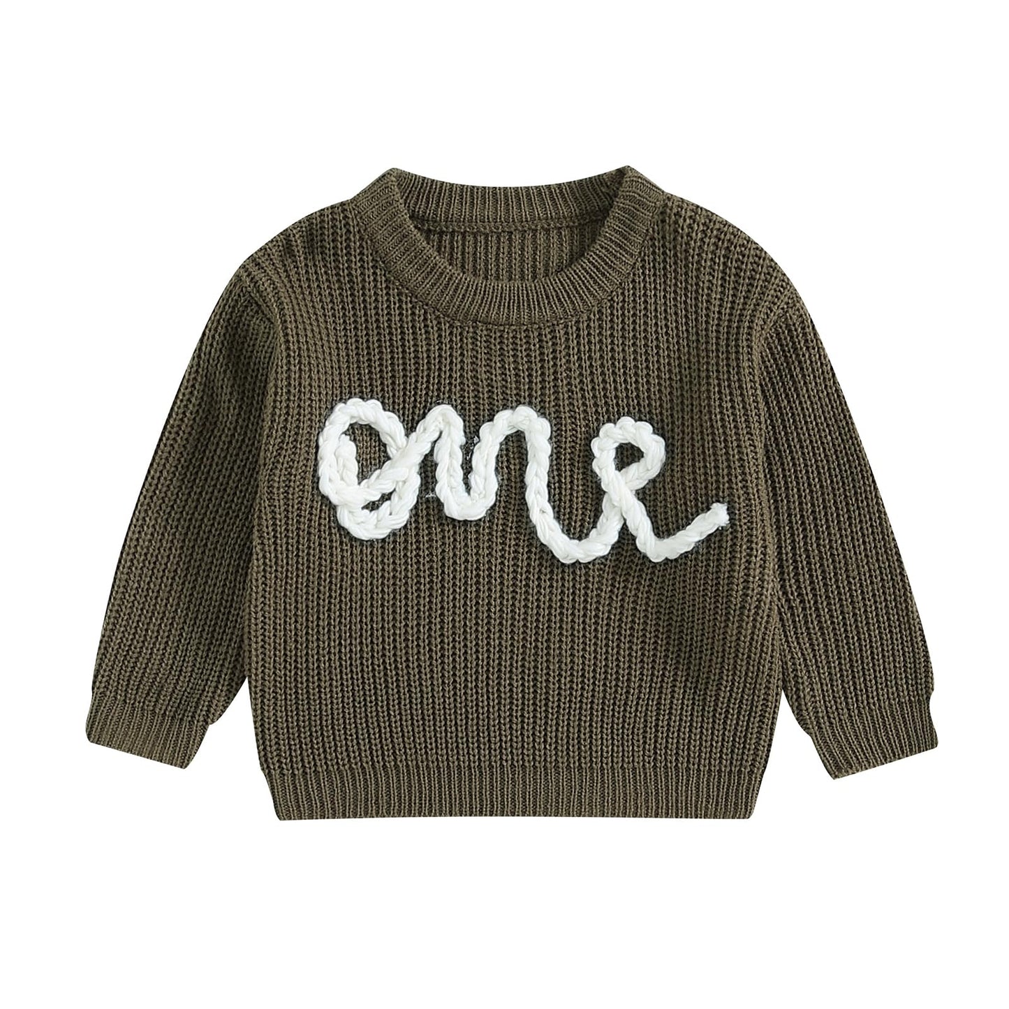 First Birthday Outfit Toddler Baby Boy Girls One Birthday Embroidery One Sweater Top Knit Pullover Sweatshirt Clothes (Green, 12