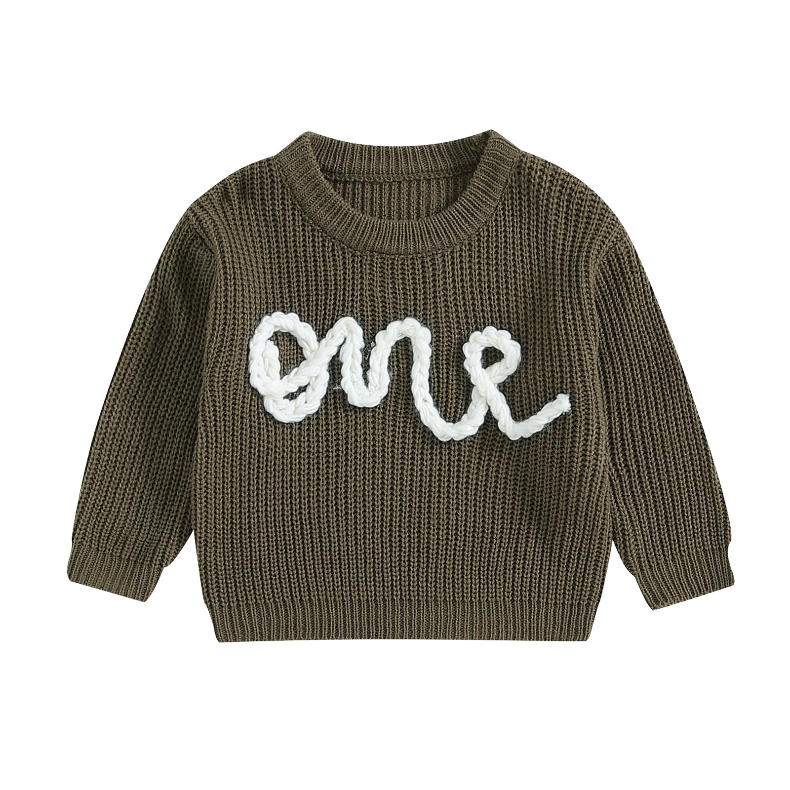 First Birthday Outfit Toddler Baby Boy Girls One Birthday Embroidery One Sweater Top Knit Pullover Sweatshirt Clothes (Green, 12