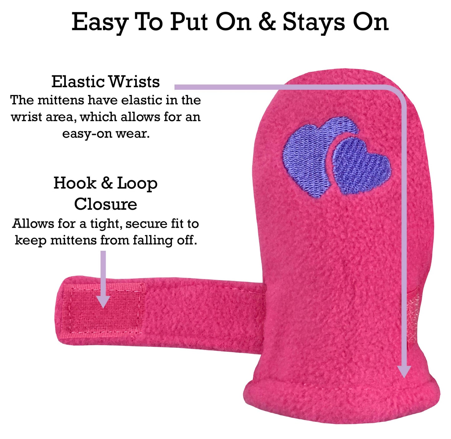 N'Ice Caps Little Kids And Baby Easy-On Sherpa Lined Fleece Mittens - 2 Pair Pack (Purple Hearts/Fuschia Hearts, 2-3 Years)