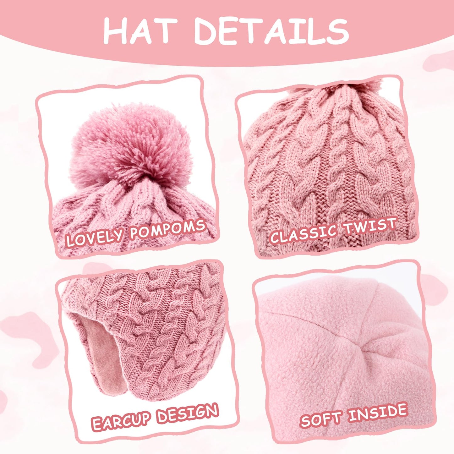 Duoyeree Boys Winter Hat Toddler Beanies Girls Knitted Cap Classic Twist For Baby Kids Warm Ear Flap 2-4T 4-7T