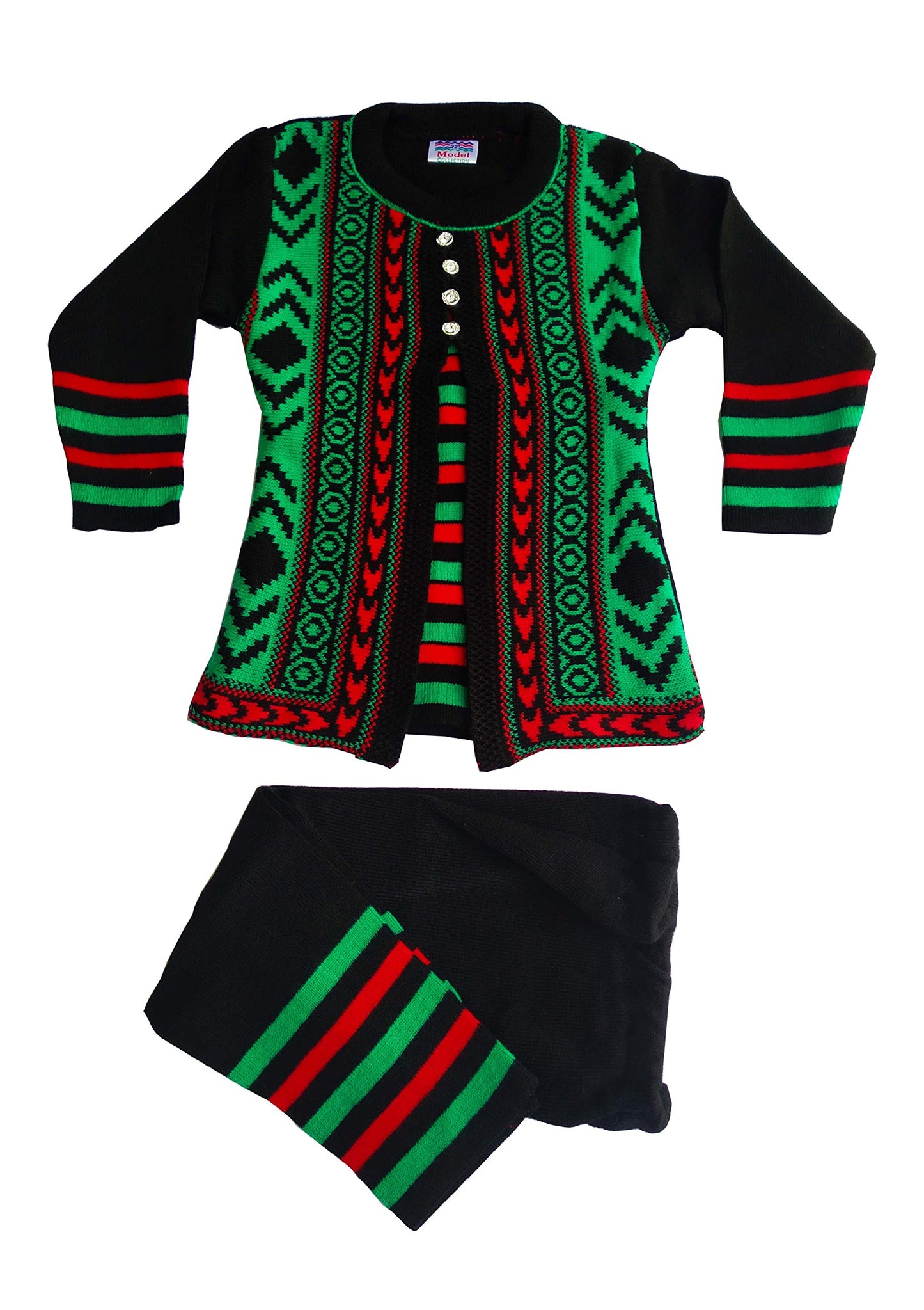Kuku Hosiery Girlish Woolen pajami Suit(Black, Size:22)