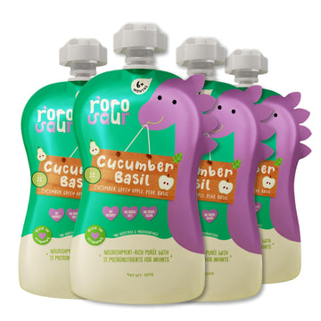 Rorosaur Ready To Eat Fruit & Veggie Baby Food Puree Pouch 100G Each, Pk Of 4 | Puree With Green Apple, Cucumber & Pear For 6+ M