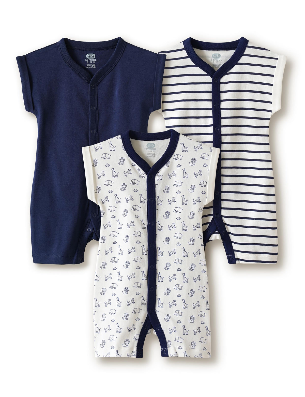 Amazon Brand Symbol Unisex 100% Cotton Half Sleeve Regular Fit Romper (Pack Of 3) (SkBroSs262003 (018M)_Wswpns_03 M)