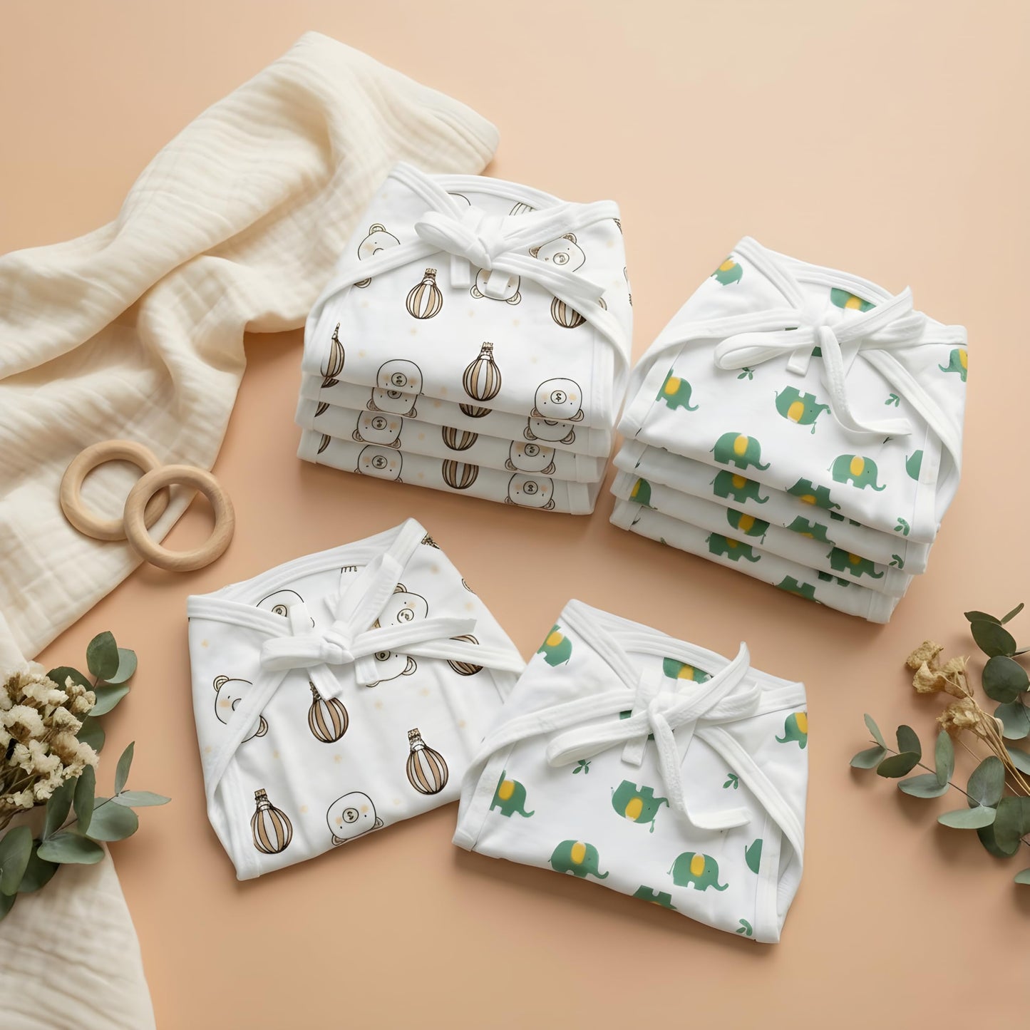 Blushbaby Pack Of 8 Pure Cotton Padded Nappy For Newborn Baby 03 Months | Double Layered, Extra Soft & Breathable Cotton Langot