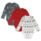 Honestbaby Baby 3-Pack Organic Cotton Long Sleeve Side-Snap Kimono Bodysuits, Fair Isle Ivory, 0-3 Months