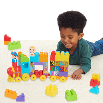 CoComelon Stacking Train, 40 Piece Large Building Block Set, 2 Figures, Colors, Numbers, Officially Licensed Kids Toys for Ages
