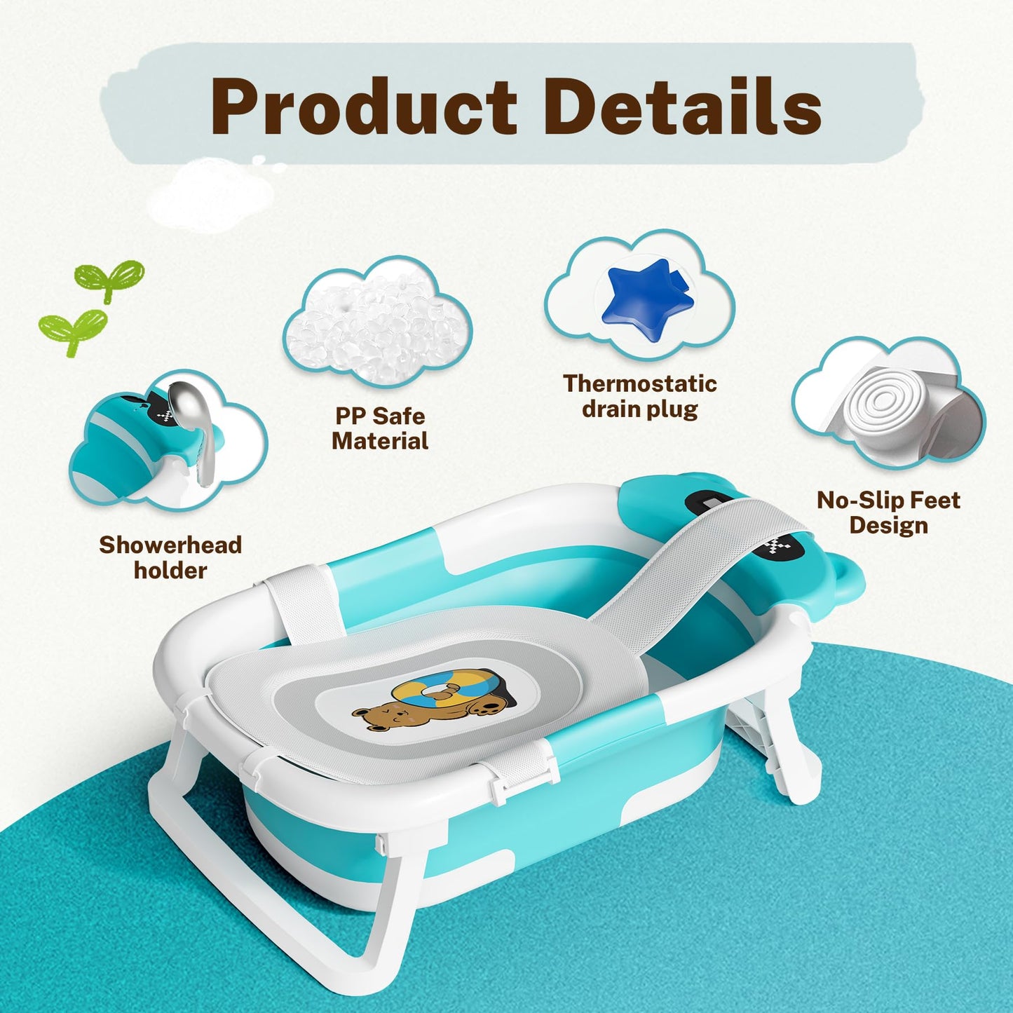 Avidor Baby Bathtub,Collapsible Bathtub For Newborn To Toddler,Durable Essential Infant Bath Tub,Portable Travel Baby Bathtub Wi