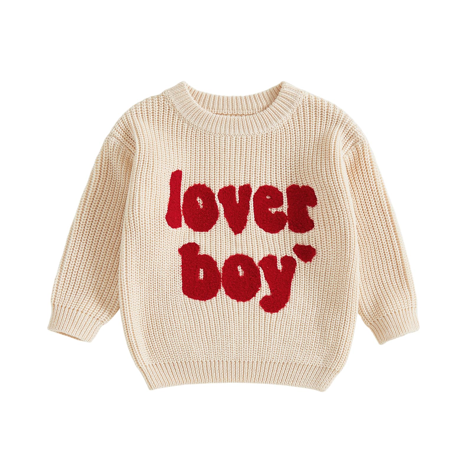 Lesimsam Toddler Baby Boy Valentines Day Outfit Letter Embroidery Knit Sweater Long Sleeve Knitted Pullover Sweatshirt Top (A-B