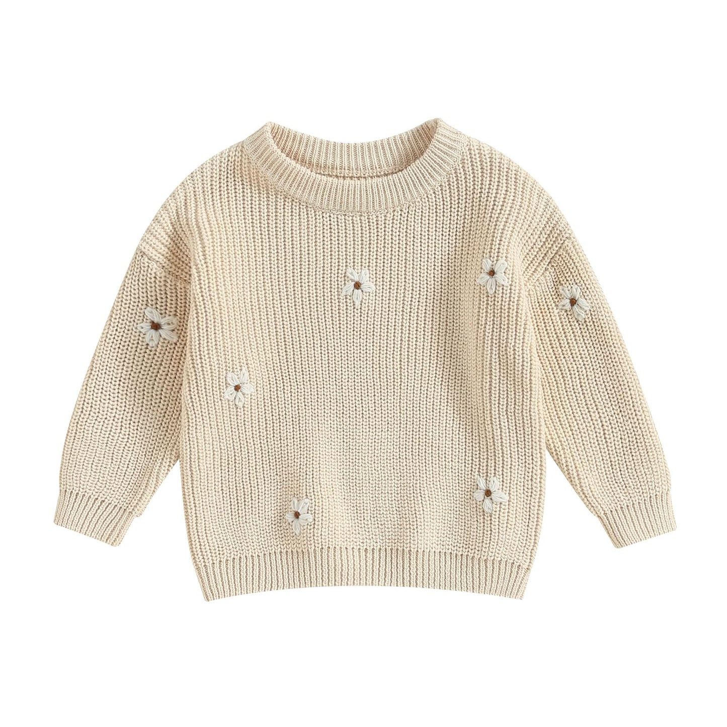 Baby Girl Sweater Knitted Toddler Sweatshirt Daisy Fall Winter Onesie Oversized Infant Clothes (Creamy White, 3-6 Months)