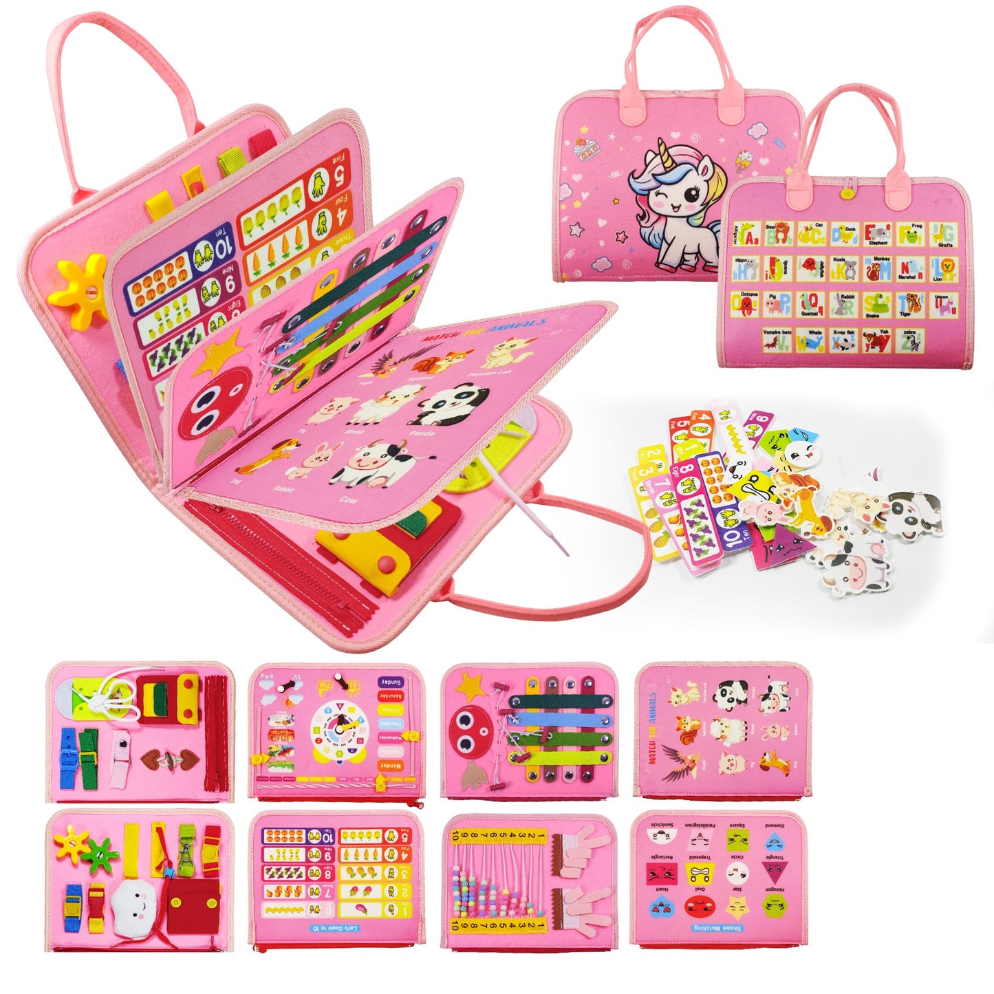 LearnToy Montessori Busy Board for Girls 1 2 3 Year, Sensory Toys for Toddlers 1-3, Ideal for Travel and Preschool - ABCs, 123s,