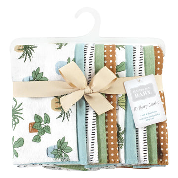 Hudson Baby Unisex Baby Cotton Flannel Burp Cloths, Plants 10 Pack, One Size