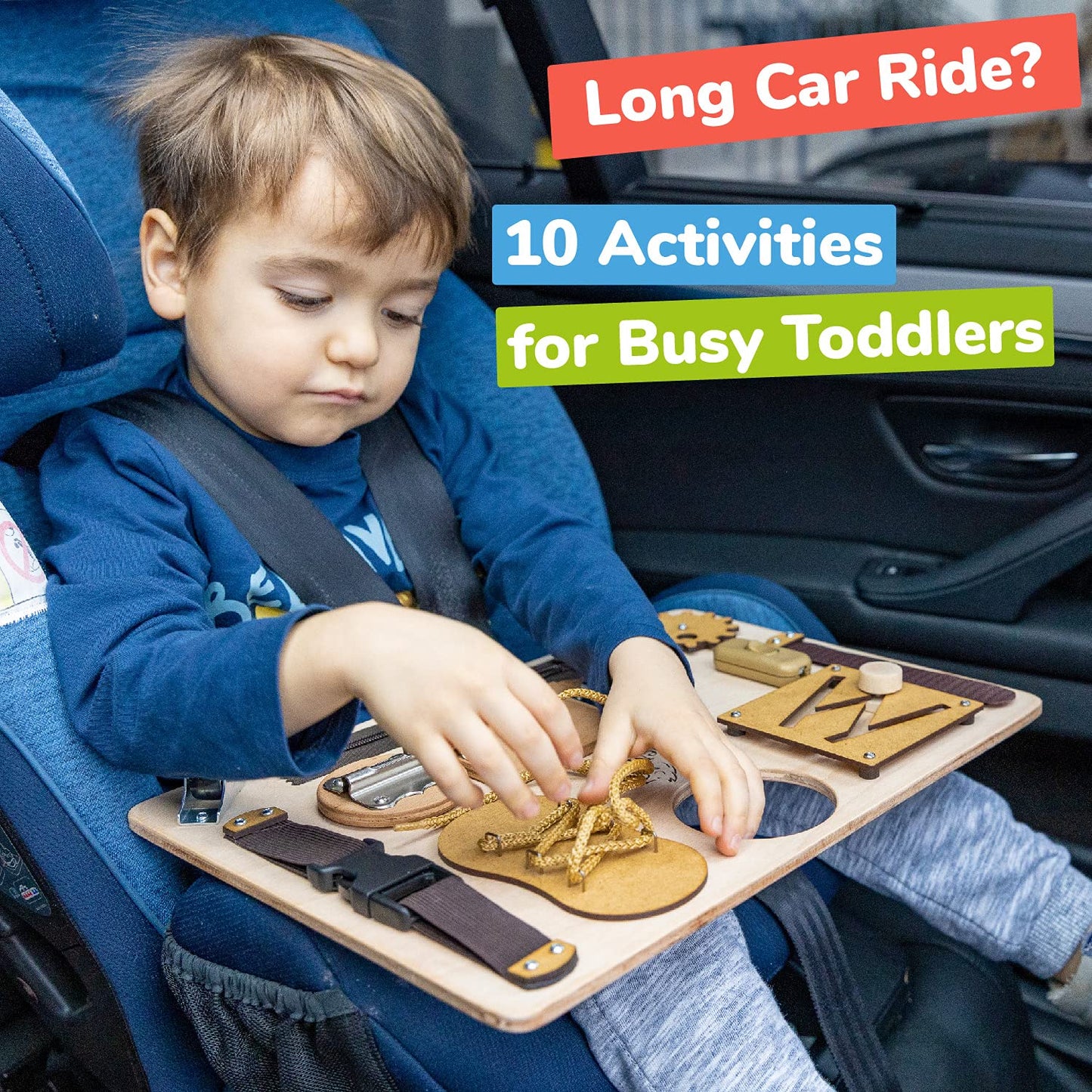 deMoca Montessori Busy Board for Toddlers, Wooden Sensory Toy - Toddler Preschool Learning Activities for Fine Motor Skills Trav