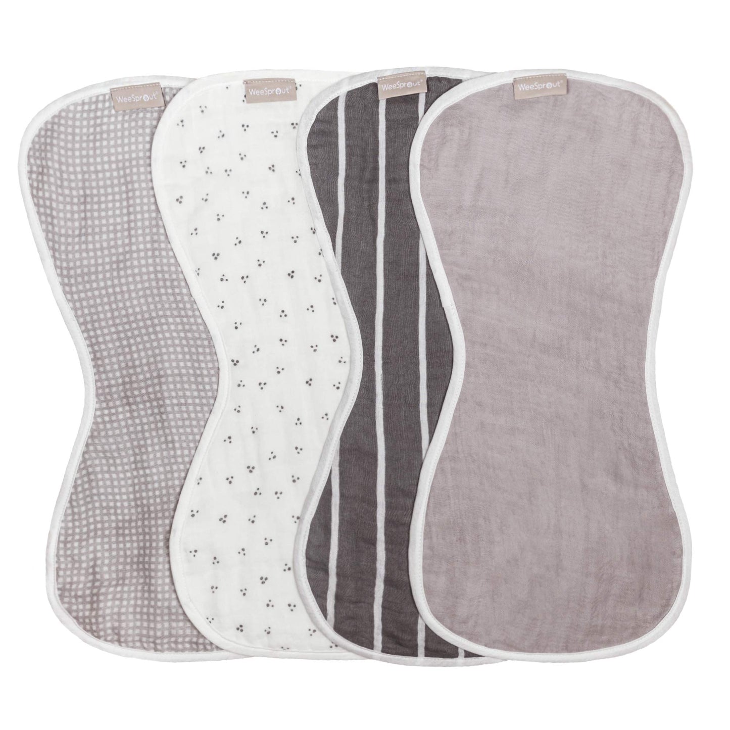 Weesprout Unisex Organic Towel Cotton Burp Cloths, Set Of 4, Four Ultra-Absorbent Layers Keep Clothes Dry, Button Transforms Int