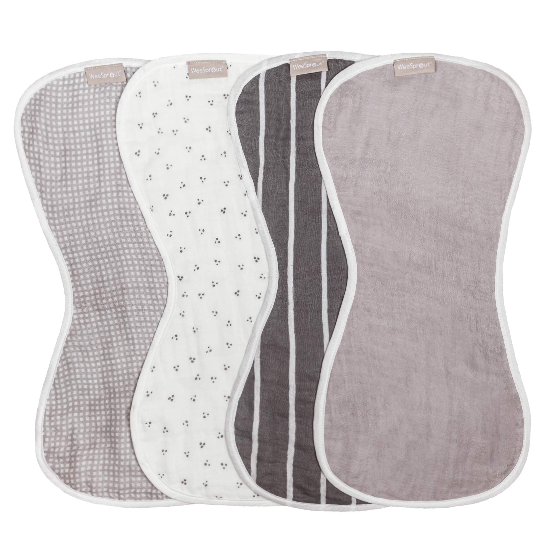 Weesprout Unisex Organic Towel Cotton Burp Cloths, Set Of 4, Four Ultra-Absorbent Layers Keep Clothes Dry, Button Transforms Int