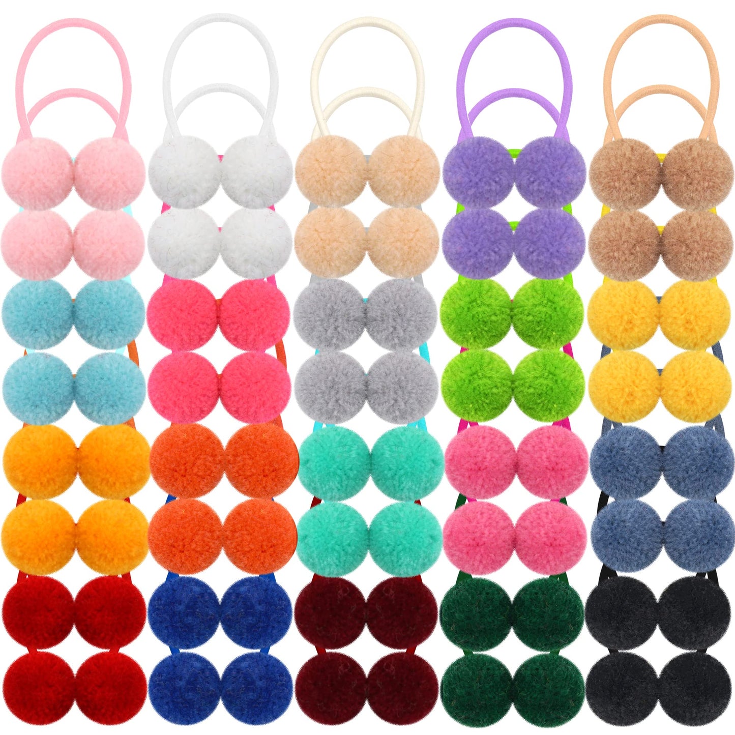 Qearl Hair Ties, 40 Pieces Pom Pom Elastic Hair Ties - 20 Colors Fluffy Velvet Ponytail Holders And Rubber Bands For Baby Girls,
