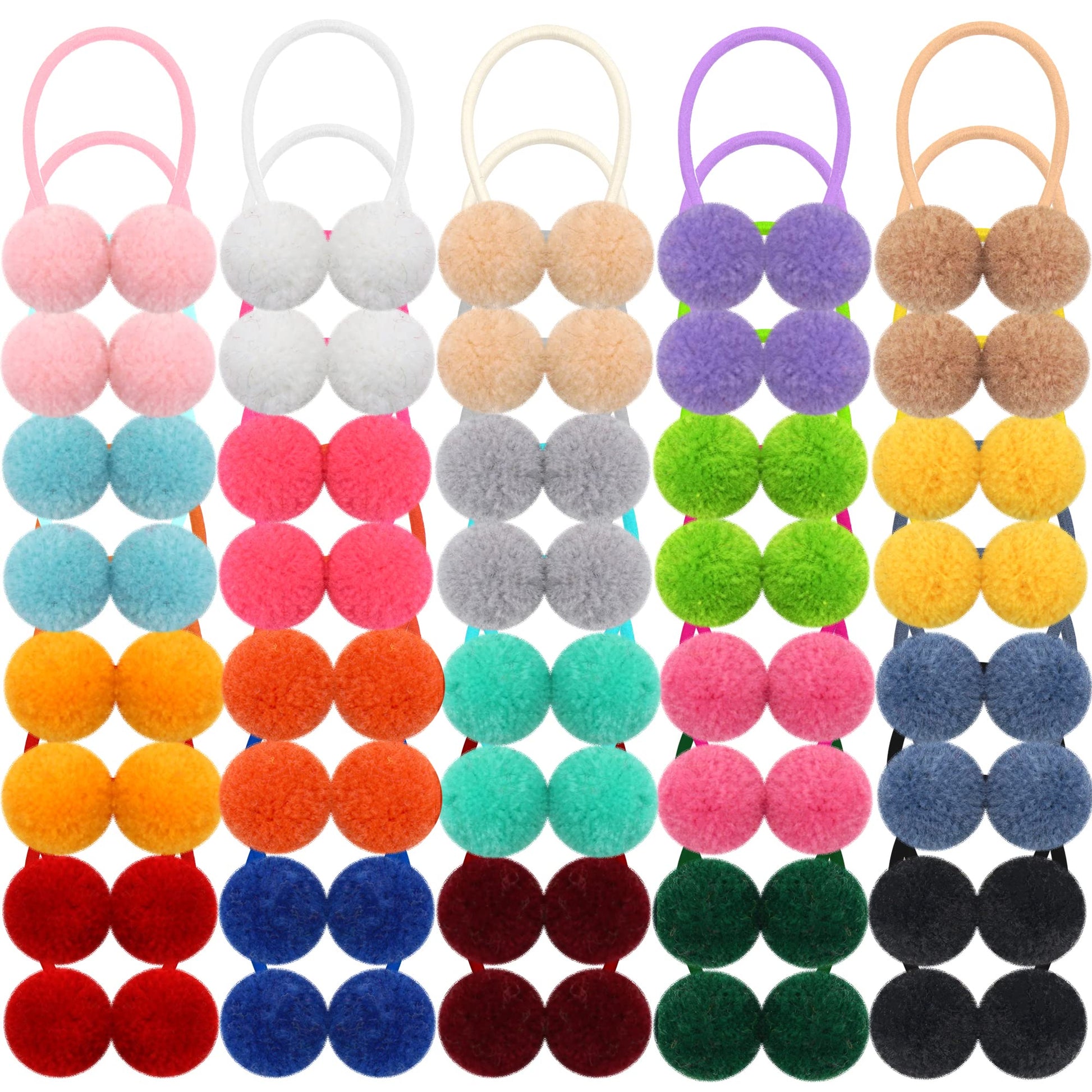 Qearl Hair Ties, 40 Pieces Pom Pom Elastic Hair Ties - 20 Colors Fluffy Velvet Ponytail Holders And Rubber Bands For Baby Girls,