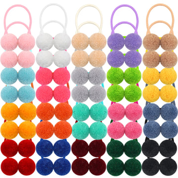 Qearl Hair Ties, 40 Pieces Pom Pom Elastic Hair Ties - 20 Colors Fluffy Velvet Ponytail Holders And Rubber Bands For Baby Girls,