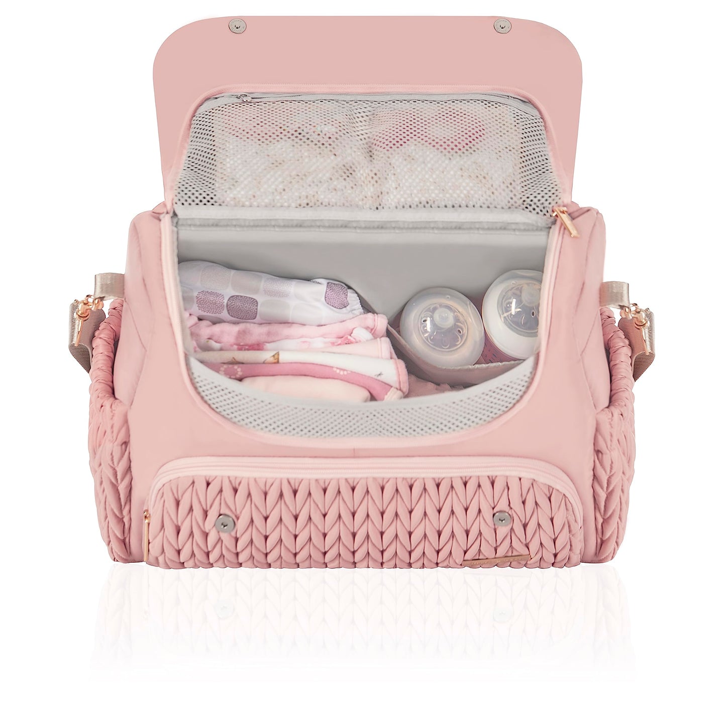 Hannah & Sophia Belle Convertible Baby Diaper Backpack & Bag In Pink Polyester With Classic Style