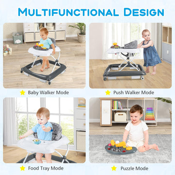 Baby Joy Baby Walker, 4 In 1 Foldable Activity Walker With Adjustable Height, Music, Lights, Anti-Rollover Toddler Push Walker,