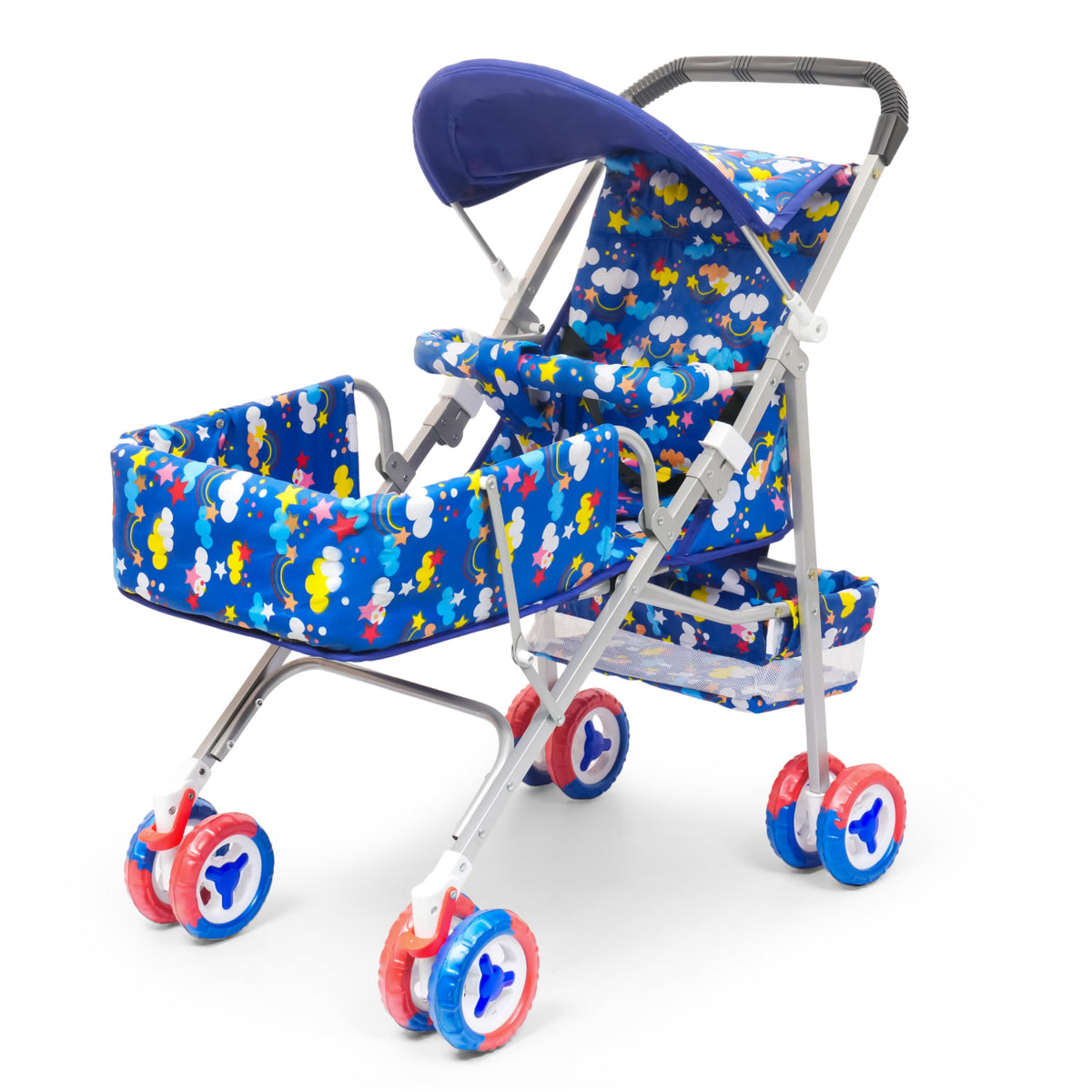 V House Magic Snoopy PRAM Baby Stroller with Reversible Handle, Star Print, Adjustable Canopy, Storage Basket for Infants and To