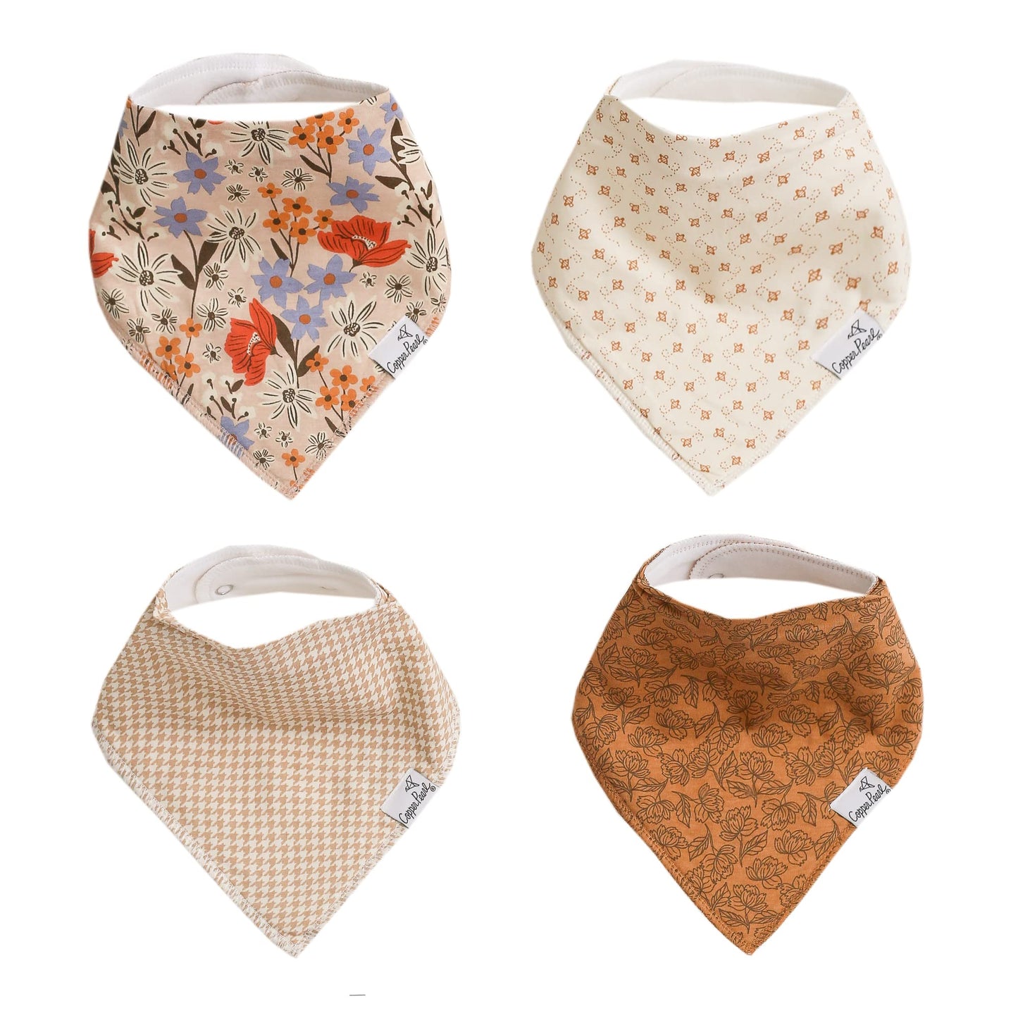 Baby Bandana Drool Bibs for Drooling and Teething 4 Pack Gift Set Flora by Copper Pearl