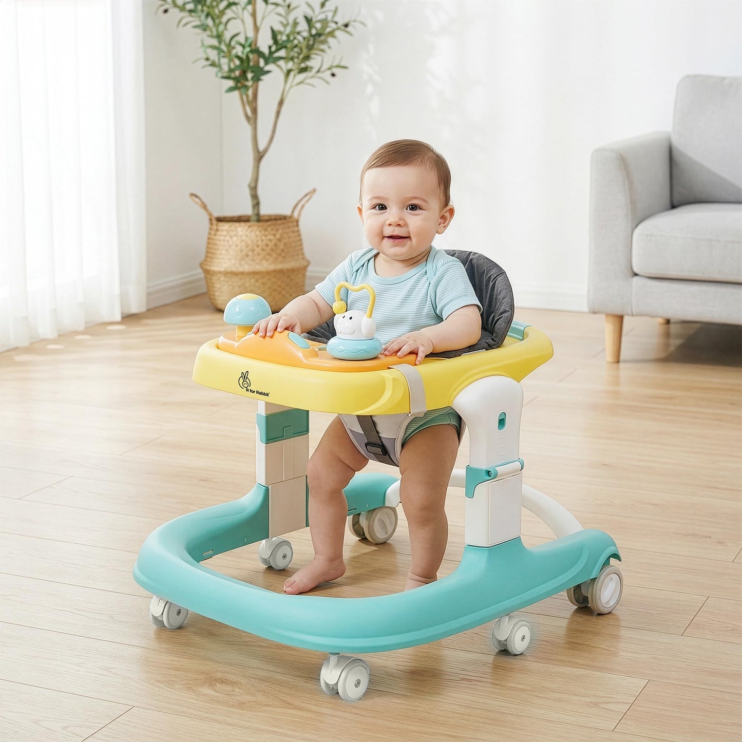R For Rabbit Little Feet Sportz Baby Walker For Kids To 9 To 18 Months For Boy Girl Push Activity Walker With Music |(Green Yell